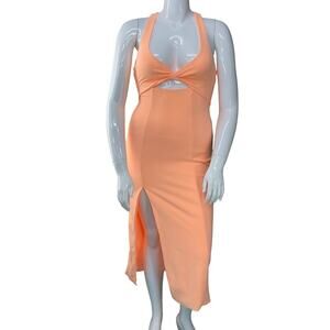 Show Me Your Mumu Womens Size M Luca Midi Dress Cantaloupe Twist Front Stretch